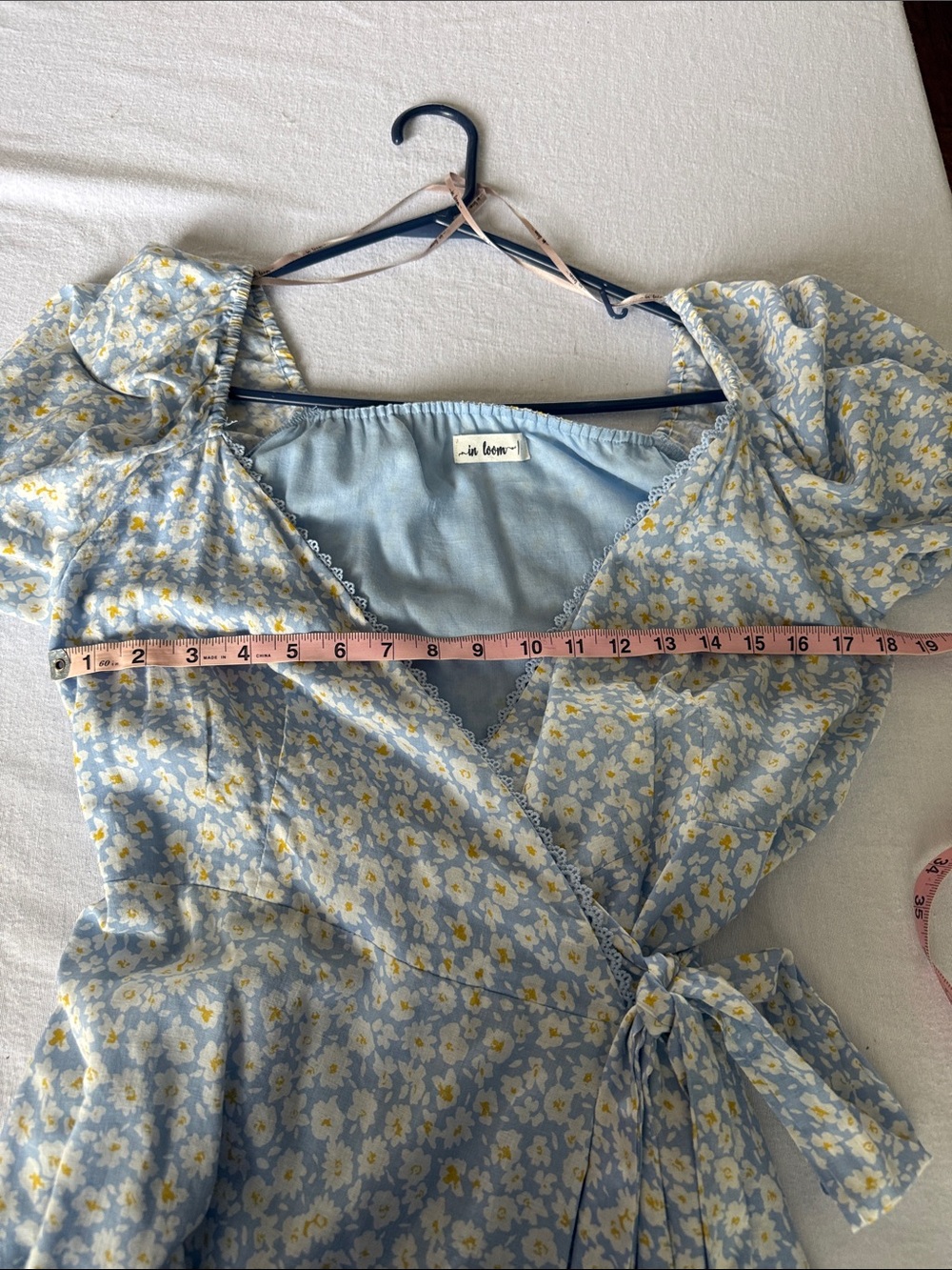 In Loom Light Blue Daisy Wrap Midi Dress Size L - Picture 5 of 5